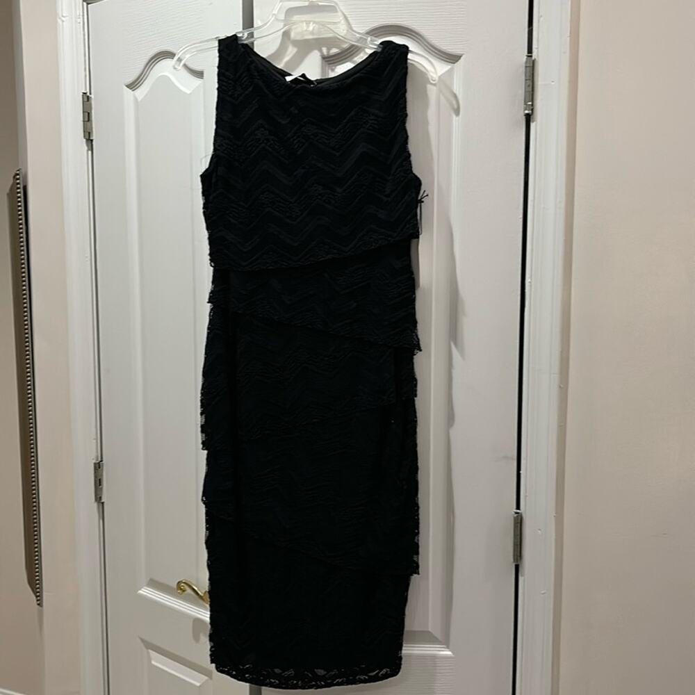 Bailey 44 L black lace over black sheets dress midi nwt slimming style like new